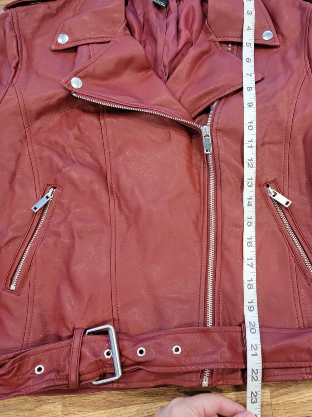 Forever 21 Red Moto Faux Leather Zippered Jacket/Coat - Picture 5 of 11